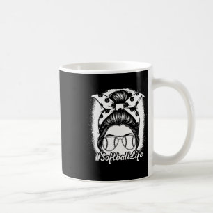 Softball Life Messy Bun Bat Glove Pitch Girl Women Coffee Mug