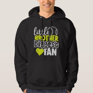 Softball Little Brother Biggest Fan Gift Teen Boys Hoodie