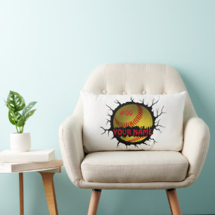 Softball Logo, Softball Custom Name, Softball Gift Lumbar Pillow