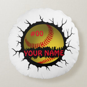 Softball Logo, Softball Custom Name, Softball Gift Round Pillow