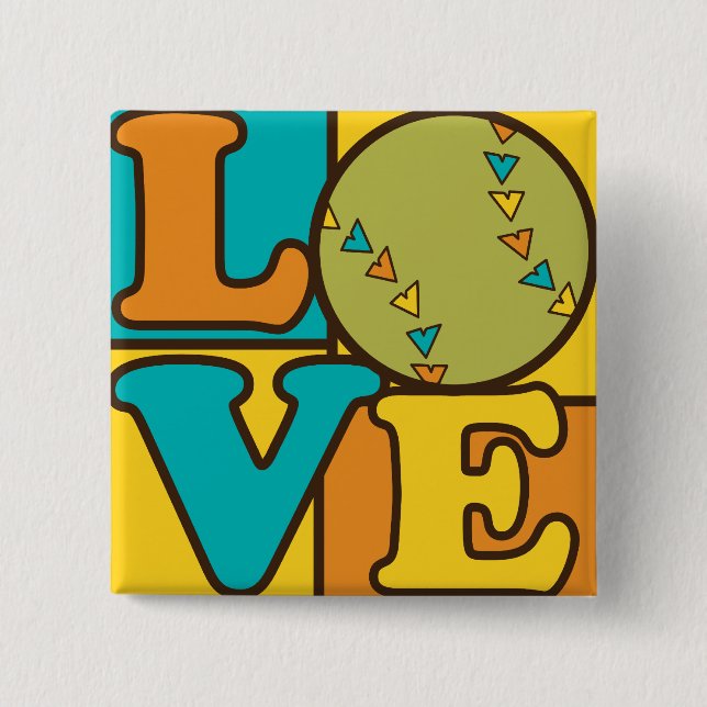 Softball Love 2 Inch Square Button (Front)