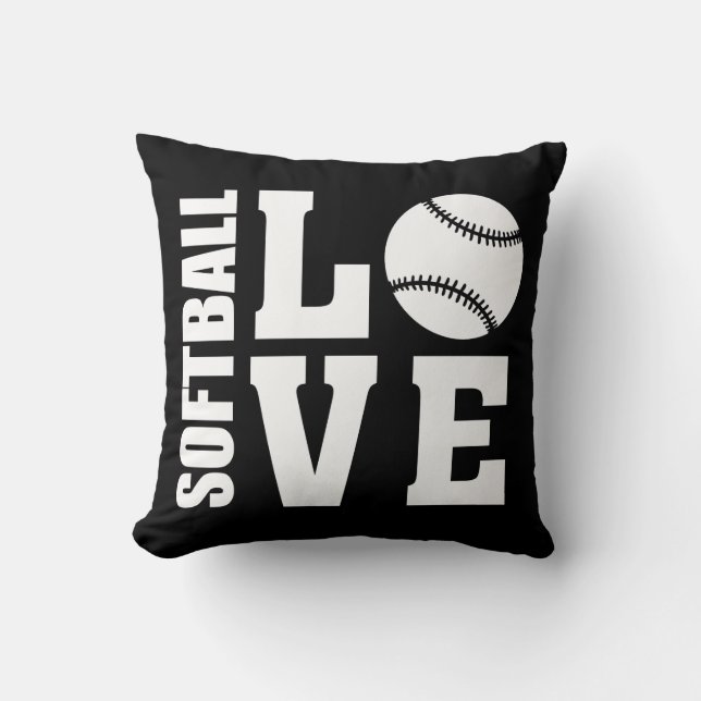 Softball Love Black Throw Pillow (Front)