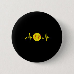 Softball Lover Heartbeat Vintage Retro Softball Pl 2 Inch Round Button