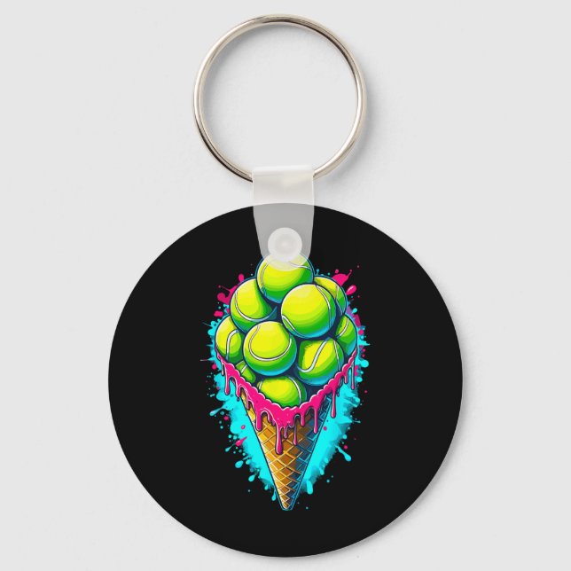 Softball Lover Ice Cream Dripping Softball  Keychain (Front)