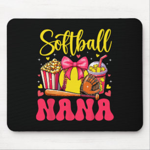 Softball Lover Nana Mother's Day Bow Tie Cute Fan Mouse Pad