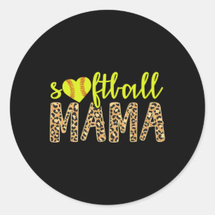 Softball Mama Cute Cheetah Mother's Day Sports Classic Round Sticker