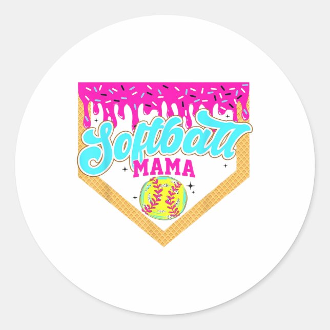 Softball Mama Drip Ice Cream Dripping Game Day Sof Classic Round Sticker (Front)
