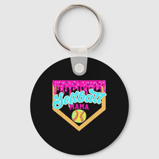 Softball Mama Drip Ice Cream Dripping Game Day Sof Keychain (Front)