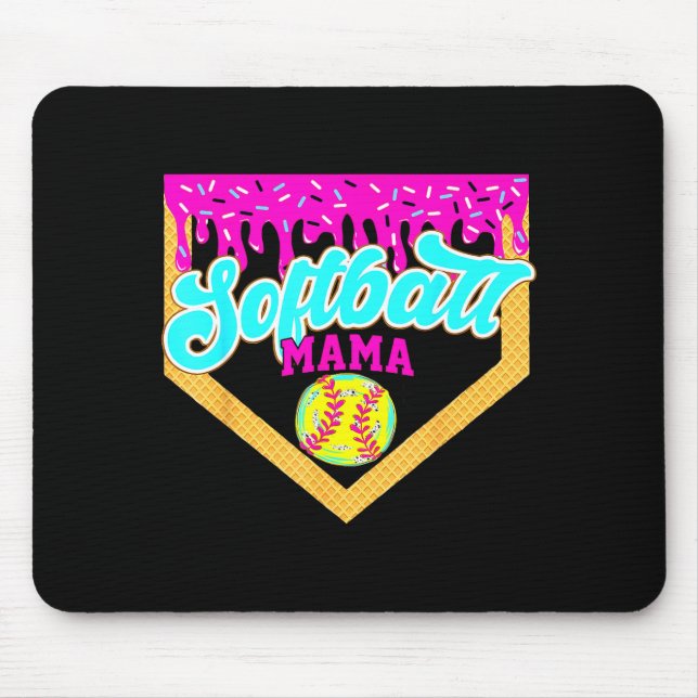 Softball Mama Drip Ice Cream Dripping Game Day Sof Mouse Pad (Front)