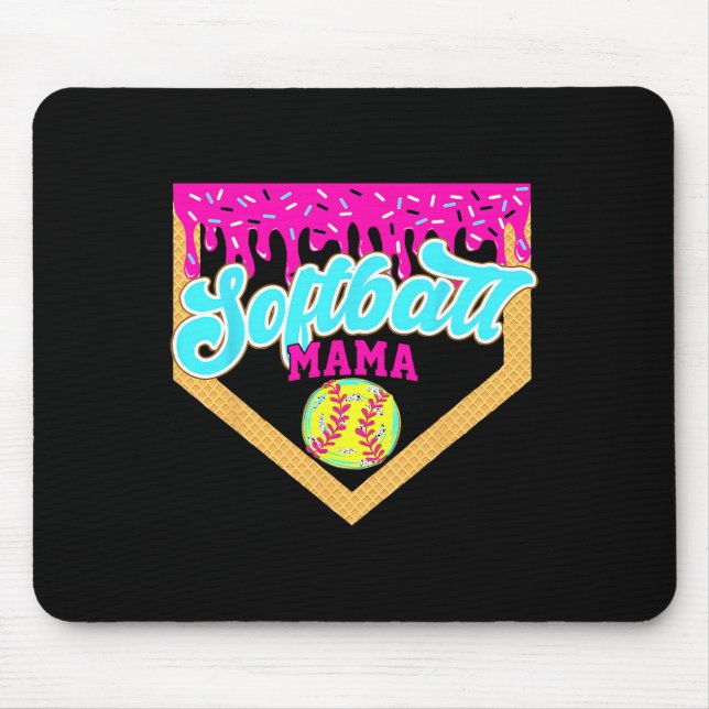 Softball Mama Drip Ice Cream Dripping Game Day Sof Mouse Pad (Front)