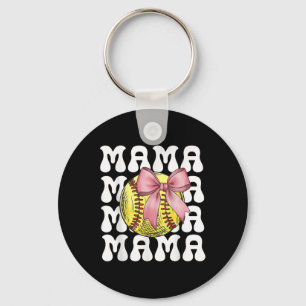 Softball Mama Softball Coquette Bow Softball Mom M Keychain