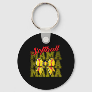 Softball Mama With Giant Bow For Mother Of Player  Keychain