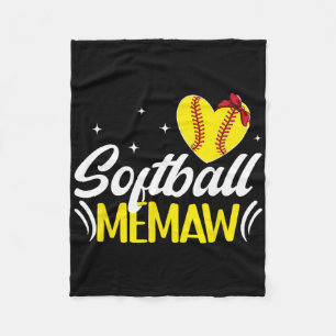 Softball Memaw Heart Grandma Memaw Of A Softball P Fleece Blanket