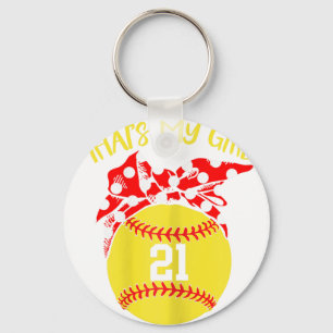 Softball Messy Bun That's My Girl #21 Mom Or Dad X Keychain
