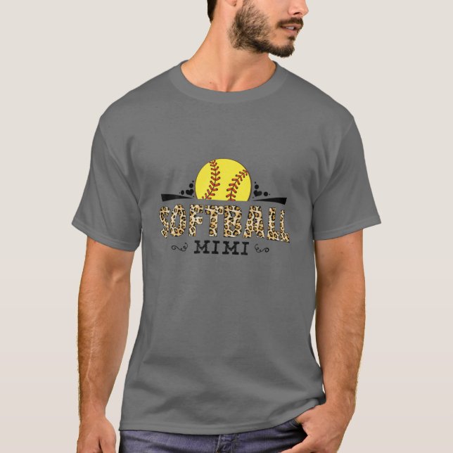 Softball Mimi Leopard Pattern Mother’S Day Lover T-Shirt (Front)