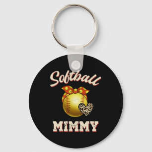 Softball Mimmy Leopard Heart Fans Mother's Day Gif Keychain