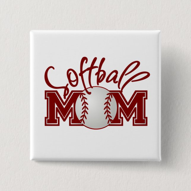 Softball MOM 2 Inch Square Button (Front)
