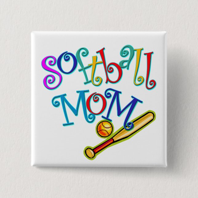 Softball Mom 2 Inch Square Button (Front)