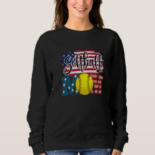 Softball Mom American Flag Usa Mama Mother Women Sweatshirt