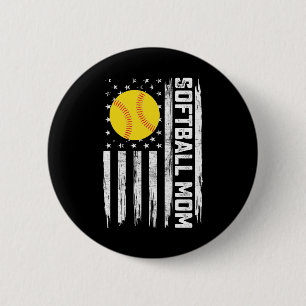 Softball Mom American Us Flag Vintage Mother's Day 2 Inch Round Button