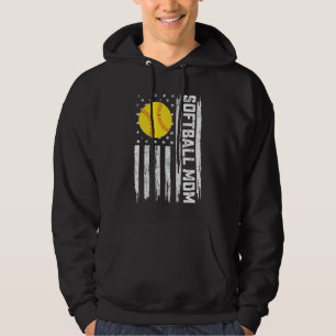Softball Mom American Us Flag Vintage Mother's Day Hoodie