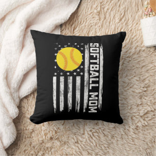 Softball Mom American Us Flag Vintage Mother's Day Throw Pillow