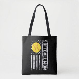 Softball Mom American Us Flag Vintage Mother's Day Tote Bag