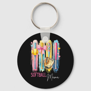 Softball Mom Coquette Brushstroke Funny Mother's D Keychain