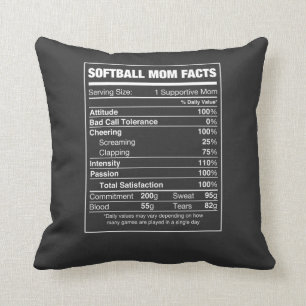 Softball mom facts throw pillow