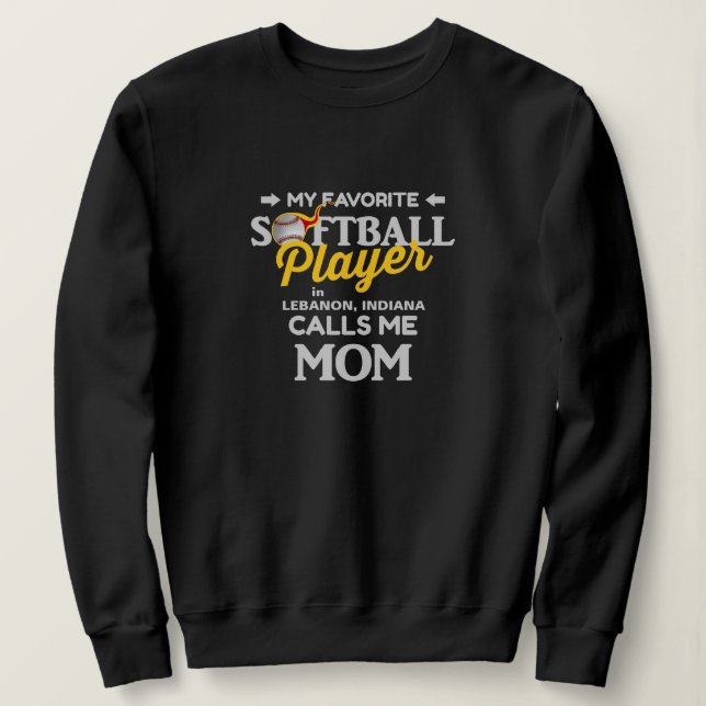 Softball Mom Favourite Player Personalized Black Sweatshirt (Design Front)