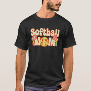 Softball Mom Game Day Vibes Mothers Day Groovy Ret T-Shirt