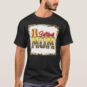 Softball Mom Leopard Bleached Mom Mama Mother's Da T-Shirt