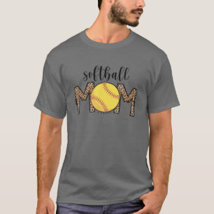 Softball Mom Leopard Funny Baseball Mom Mother's D T-Shirt