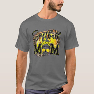 Softball Mom Leopard Funny Baseball Mom Mother's D T-Shirt