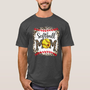 Softball Mom Leopard Funny Baseball Mom Mothers Da T-Shirt