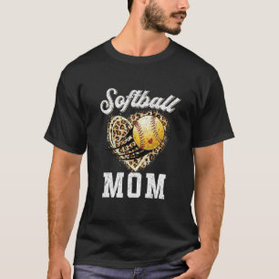 Softball Mom Leopard Heart Sport Mom Life Mother' T-Shirt