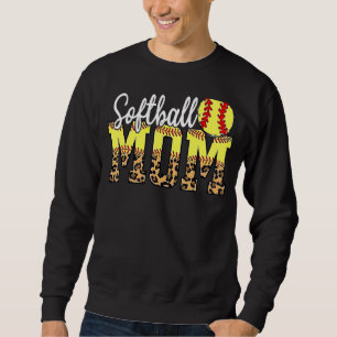 Softball Mom Leopard Heart Sport  Mothers Day Wome Sweatshirt