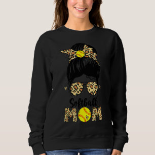 Softball Mom Leopard Messy Bun Ball Mom Mother's D Sweatshirt
