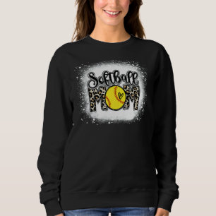 Softball Mom Leopard Print Bleached Distressed Tre Sweatshirt
