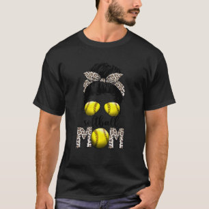 Softball Mom Life Leopard Messy Bun Game Day T-Shirt