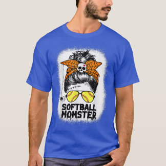 Softball Mom Life Messy Bun Halloween Women Softba T-Shirt