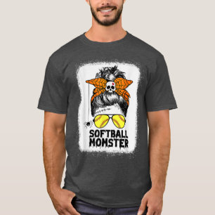 Softball Mom Life Messy Bun Halloween Women Softba T-Shirt