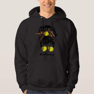Softball Mom Life With Leopard And Messy Bun Playe Hoodie
