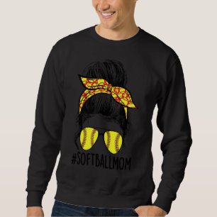 Softball Mom Messy Bun Mama Mother's Day Sporty Mo Sweatshirt