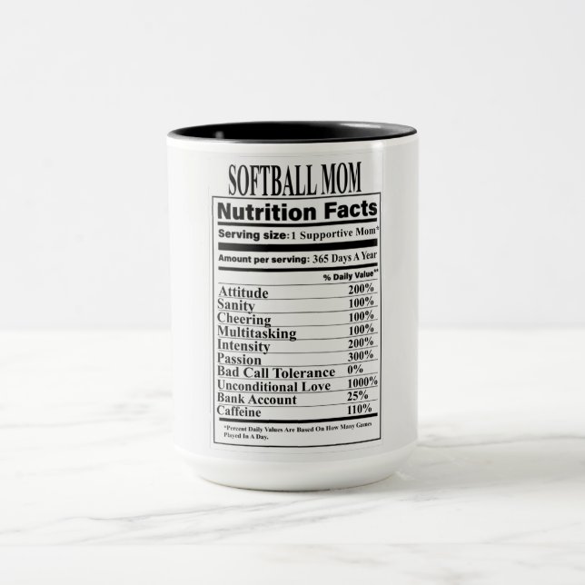 Softball Mom Nutrition Facts Mug (Center)
