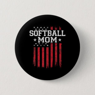 Softball Mom Proud American Flag Usa Patriot Patri 2 Inch Round Button