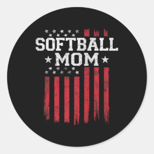 Softball Mom Proud American Flag Usa Patriot Patri Classic Round Sticker
