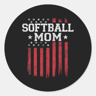 Softball Mom Proud American Flag Usa Patriot Patri Classic Round Sticker