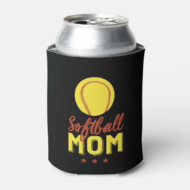 Softball Mom Proud Mother of Sports Player Son Can Cooler (Can Front)
