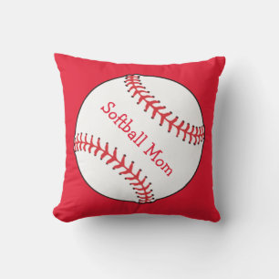Softball Mom Red and White Outdoor Pillow
